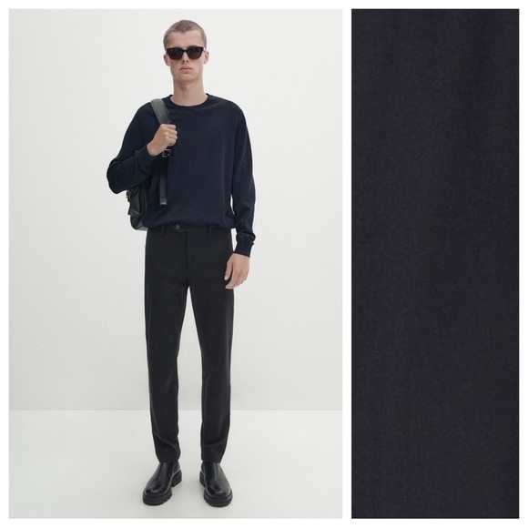 NWT. Massimo Dutti Black Cotton Blend Slim Fit Chino Trousers. Size 32.